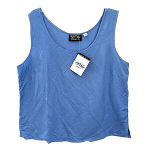 NWT Bob Mackie Wearable Art Size L Linen Blend Blouse Blue Sleeveless Scoop Neck